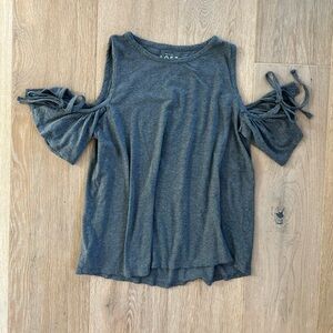 Ann Taylor Loft Grey Cotton Cold Shoulder Tie Shirt Womens MP